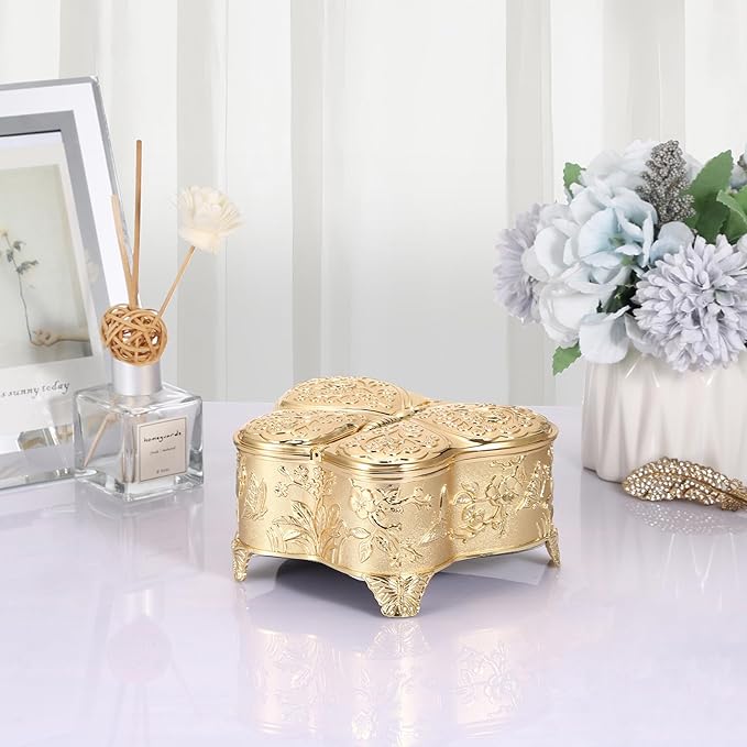 Hipiwe Jewelry Box Vintage Treasure Chest Butterfly Shape Decorative Keepsake Holder for Necklace Ring Earrings Storage Organizer Gift for Woman, Large