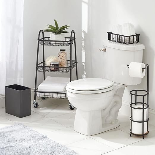 mDesign Small Metal 2.4 Gallon/9 Liter Trash Can Wastebasket Garbage Bin for Bathroom, Slim Rubbish Waste Bin Trashcans - Mirri Collection - Graphite Gray