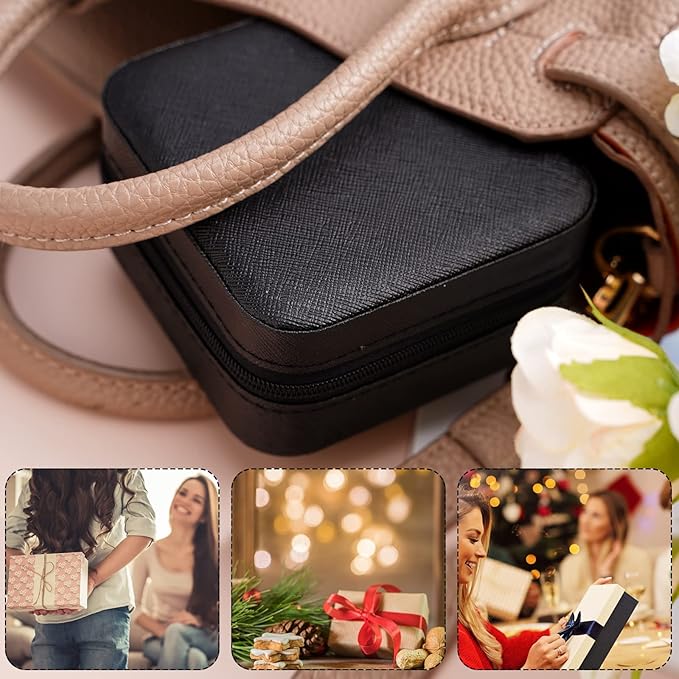 Neveika Portable Travel Mini Jewelry Box Leather Jewellery Ring Organizer Case Storage Gift Box Girls Women (black).