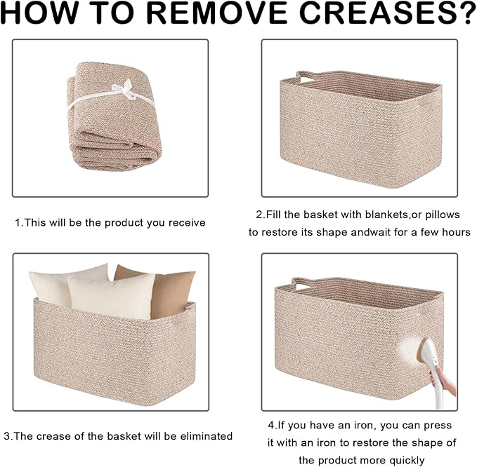 Large Blanket Basket,Woven Rope Basket Storage Bin with Handles,65L Rectangle Laundry Basket for Magazines,Toys,Clothes,Newspaper Shelf Organization,Nursery and Living Room,Jute