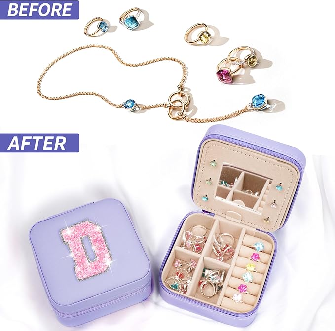 Uygafly Personalized Jewelry Case for Women Girls - Fashion Mini Jewelry Boxes - Trendy Travel Jewelry Organizer with Initials Letter - Teen Gifts | Lavender,D