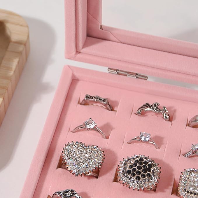 Travel Jewelry Box,Small Jewelry Case,Rings Earrings Cufflinks Organizer for Girls (Pink, Ring Box)