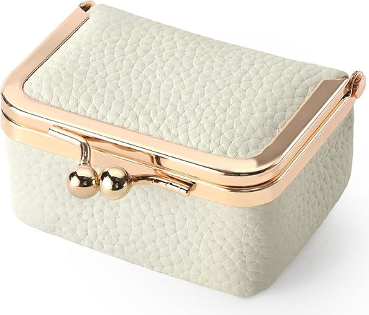 Zivyes Mini Jewelry Box Travel Small Coin Purse Organizer Case Genuine Leather Tiny Size (white 2.9 inches long)