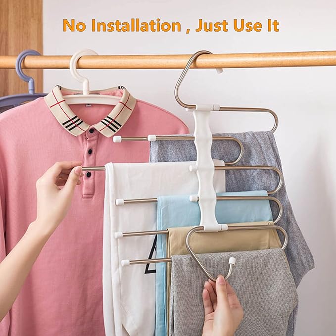 Kalimdor Pants Hangers 2 Pack Space Saving Metal Closet Organizer,Clothes Pants Hangers,Anti-Slip Design,Closet Organizers and Storage for Pants Jeans Skirts Scarf Legging