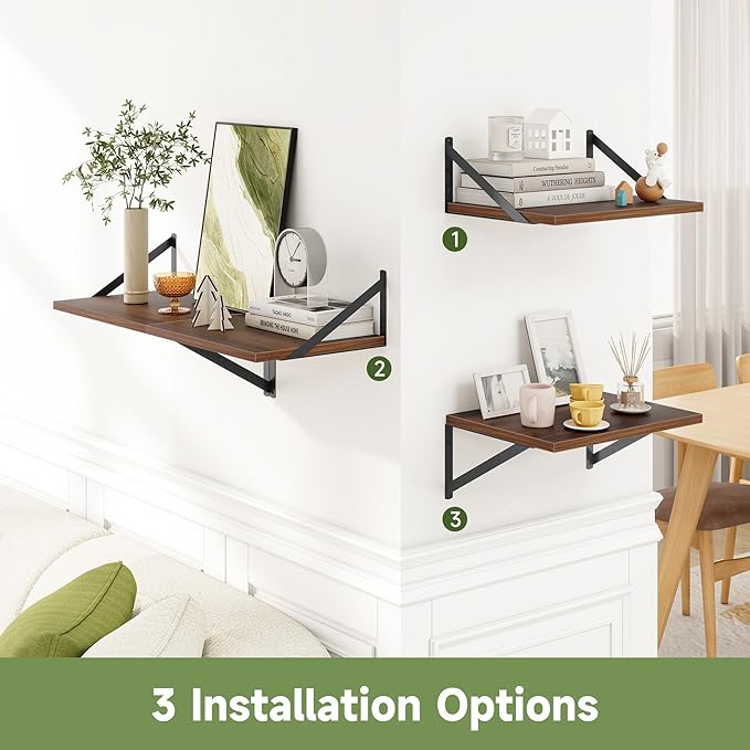 Heimlove 12 Inch Deep Floating Shelves for Wall, 16W x 12D Wide Floating Shelves Heavy Duty Wall Mounted Shelves, Wood Wall Shelves for Living Room Bedroom Bathroom Kitchen- Set of 4