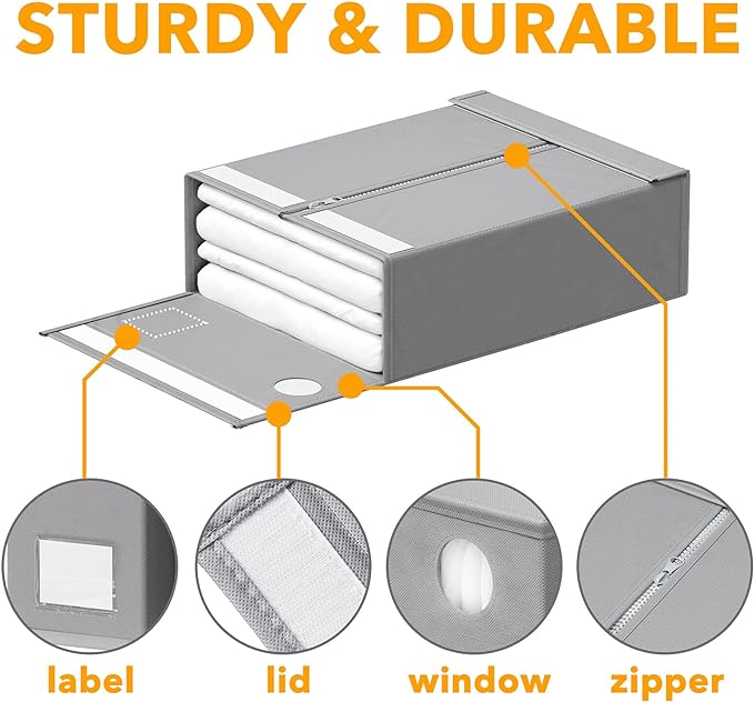SpaceAid 6 Pack Bed Sheet Organizers and Storage, Foldable Sheet Organizer with Window for Linen Closet, Set Folder Keeper for Queen & King Size Bedding Storage (Gray)