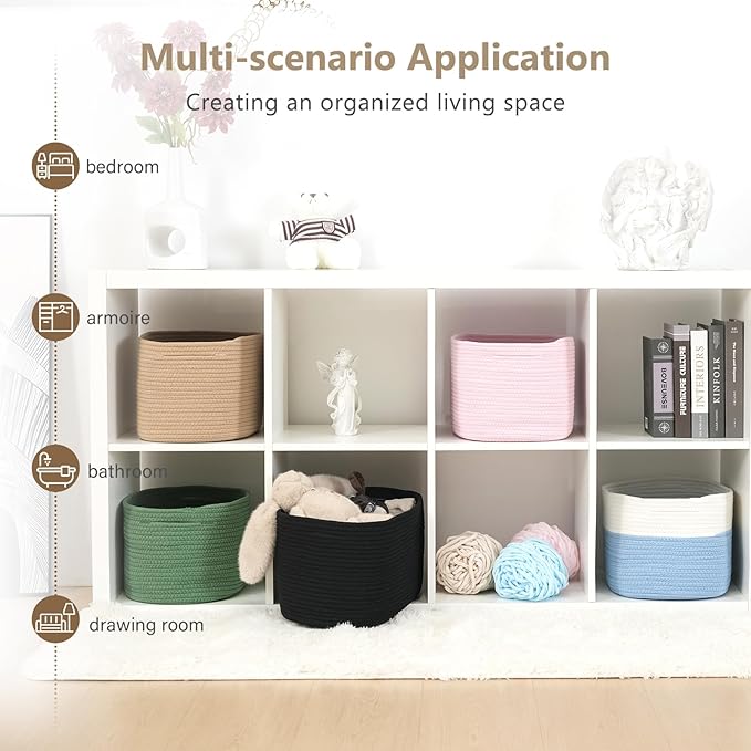 ECDYQXVU Cotton Rope Storage Basket, 15x10x9 Inches, Woven Basket for Shelves, Clothes, Towels, Books, and Laundry, Jute Brown (2 Pack)