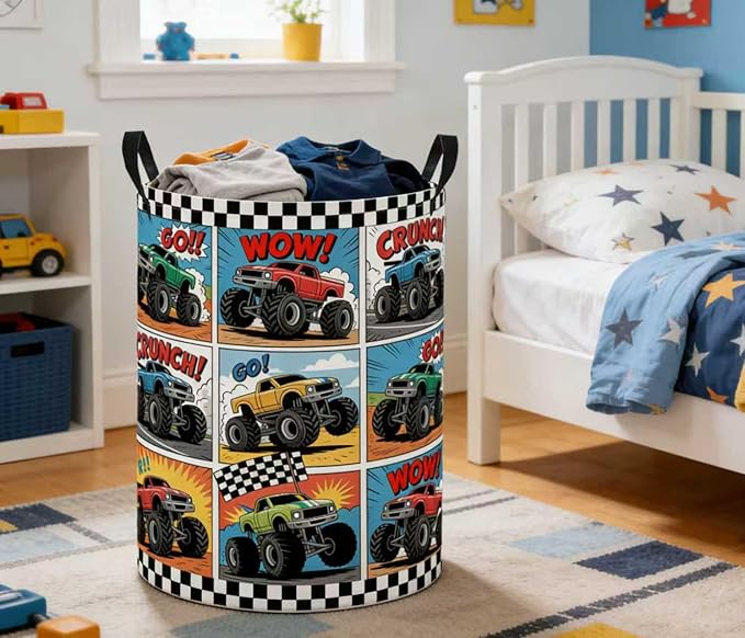 Baby Laundry Basket Baby Nursery Hamper Kids Laundry Basket Toy Storage Bin for Boys Room Decor Gift Baskets for Bedroom Bathroom(Truck)