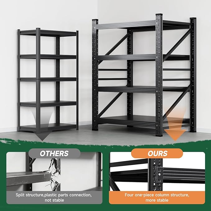 Letaya 2000LBS Storage Shelves Heavy Duty,60" H Garage Shelving Units, 4 Tier Adjustable Utility Rack Shelf,Large Metal Industrial Shelves,for Shop,Warehouse,Basement,Black (40" W x 20" D x 60" H)