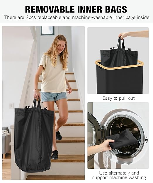 Recycling Bins for Kitchen, 26 Gallon (100L) Recycle Bin with lid, Indoor Oxford Fabric Recycling Trash Can with 2 Pack Removeable and Reusable Inner Bags for Bottle Can Glass Plastic Sticker, Black
