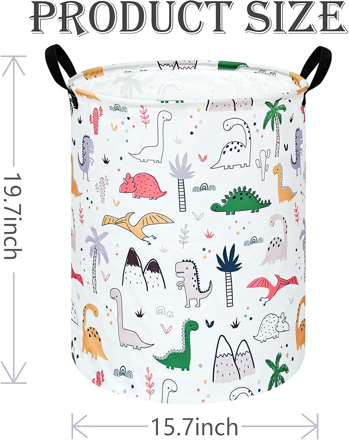 Collapsible Kids Laundry Basket Clothes Hamper, Foldable Storage Organizer Bin, Toy Clothes Storage with Handles for Boys Girls Bedroom, Room Decor Dinosaur