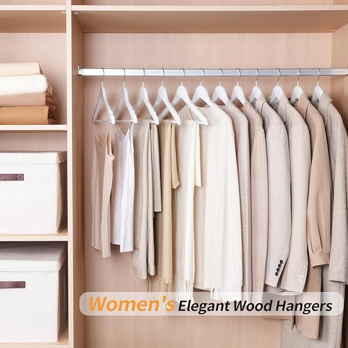 Amazon Basics Durable Wooden Suit Clothes Hangers, White, 20-Pack