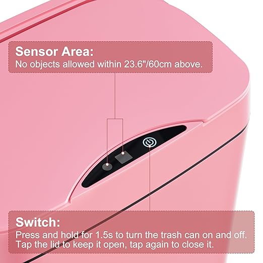 Vanpopubs 2 Pack 2.7 Gal Bathroom Trash Can with Lid, Automatic Trash Can Small Smart Garbage Can Touchless, Slim Motion Sensor Waterproof Plastic Trash Bins for Bedroom Office Kitchen Toilet Pink