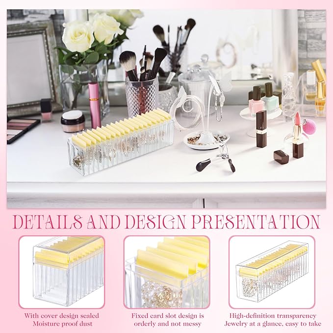 Kenning 21 Pcs Acrylic Jewelry Case Organizer, Clear Jewelry Organizers Holder with Portable Anti Tarnish Storage Bags for Rings, Earrings, Necklaces, Ideal Gifts for Women (Yellow)