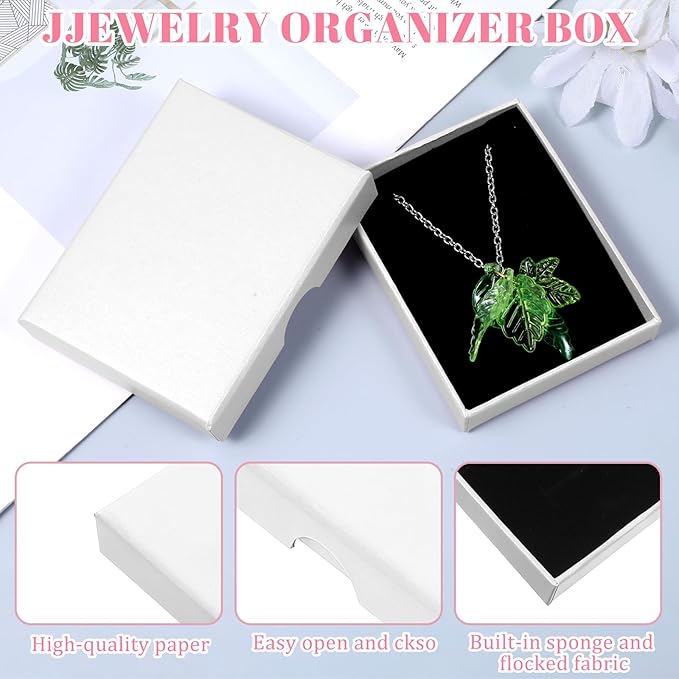 3 Pack Small Jewelry Gift Box, Necklace Bracelet Earring Cardboard Organizer, Cardboard Jewellery Box with Lids, Square Jewellery Gift Boxes for Birthday Xmas Christmas Wrapping (White)