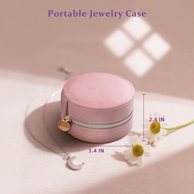 CONBOLA Travel Jewelry Case Small Jewelry Box for Women Girls,Round Velvet Mini Jewelry Travel Organizer,Portable Jewelry Box for Rings Earrings Necklaces Bracelets.(Pink,Small)