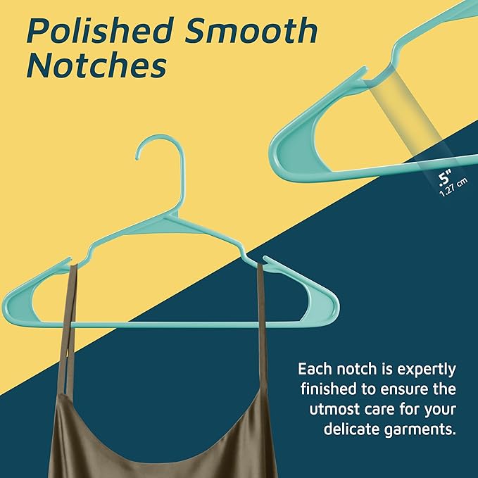 Lifemaster Plastic Clothes Hangers – Heavy Duty Hanger Set, for Organizing Clothes, Dresses, and Coat, Holds Up to 5 lbs, Space-Saving Hangers with Non-Slip Shoulder Grooves, Pack of 5, Aqua