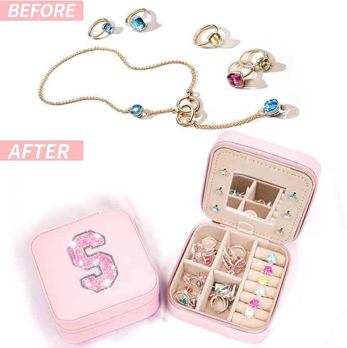Uygafly Travel Jewelry Case - Personalized and Aesthetic Jewelry Organizer for Women, Travel Essentials, Birthday Gifts for Girls - Pink,S
