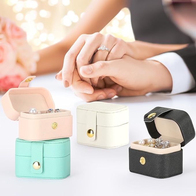 KUKUVR Small Travel Jewelry Box For Ring Stud Earring, Mini Jewelry Ring Holder for Multiple Rings, Portable Jewelry Storage Organizer Case (Black)