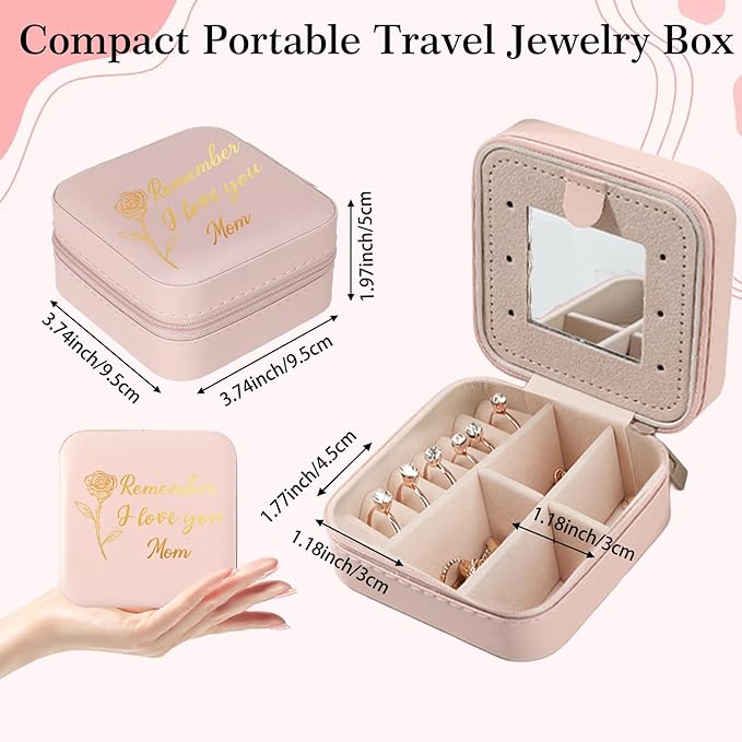 Mom Gifts Remember I Love You Mom Pink Jewelry Box Valentines Christmas Mothers Day Gifts for Moms from Daughter Son Kids Easter Birthday Gift for Moms PU Leather Portable Travel Jewelry Case