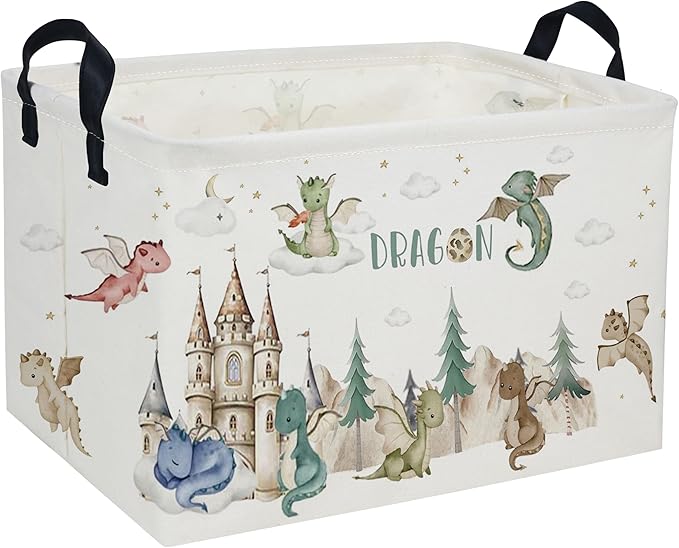 Rectangle Kids Baskets Dinosaur Basket Cute Storage Bin Boys Box for Room Decor Gift Basket(Castle dinosaur)