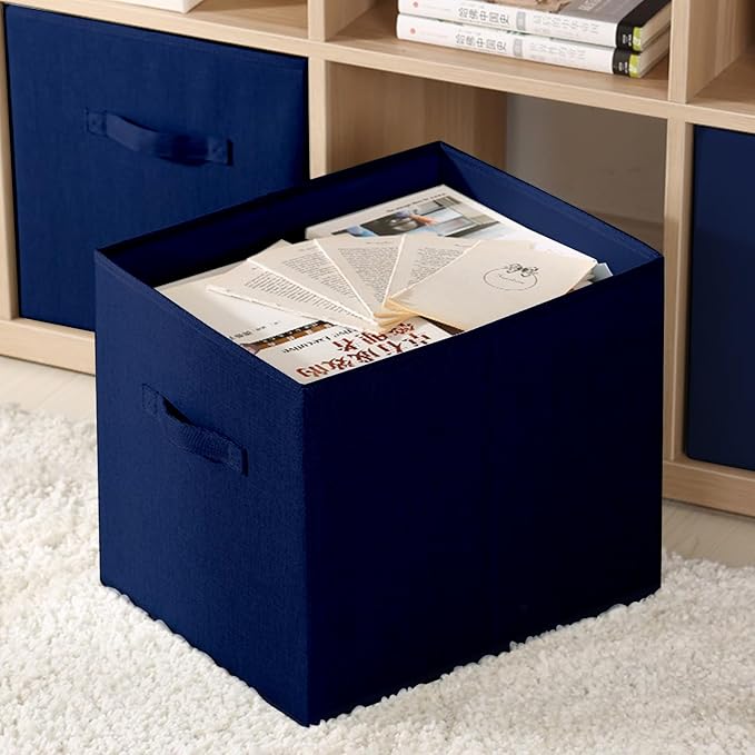 EBIGIC Storage bins collapsible storage bins,cube storage organizer （Pack of 3） 10.5 * 10.5 * 11inch，For home and office Collapsible Closet Shelf Organizers, Drawer Organizers(Blue)