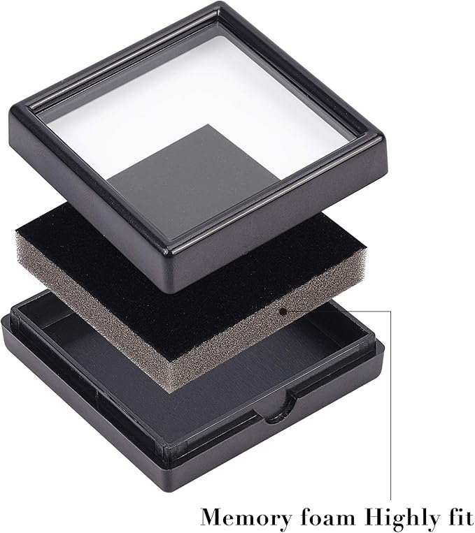 BENECREAT 10PCS Black Gemstone Display Box Square Acrylic Jewelry Box Container 2.4x2.4x0.8inch with Clear Top Lids and Sponge Inside for Mother's Day Festival Treat, Gems, Coins, Jewelry Packing