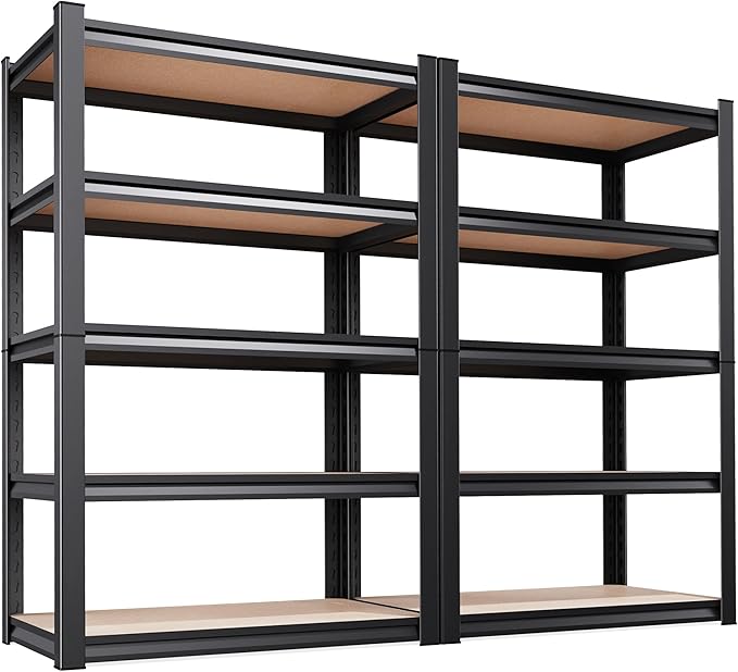 2Pack Storage Shelves,2500LBS Garage Shelving,Adjustable Garage Shelves,Heavy Duty Metal Shelving, 5 Tier Wood Utility Steel Shelf, Shelving Units and Storage Rack fo Kitchen Pantry Laundry
