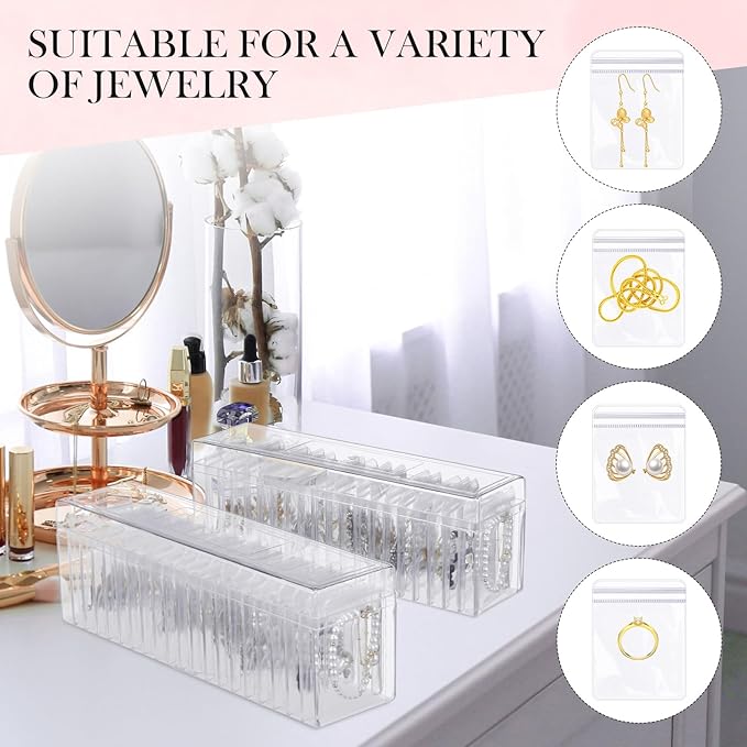 Kenning 63 Pcs Acrylic Jewelry Case Organizer, Clear Jewelry Organizers Holder with Portable Anti Tarnish Storage Bags for Rings, Earrings, Necklaces, Ideal Gifts for Women (Clear)