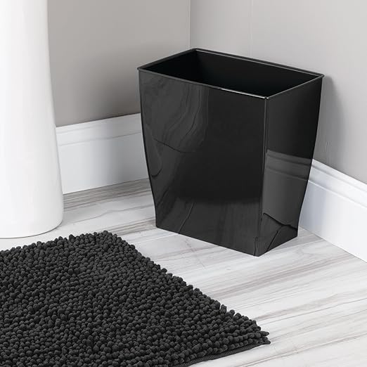 iDesign Small Plastic Bathroom Trash Can, Slim Rectangle Garbage Bin for Bedroom, Office, Dorm, 2-Pack, Black