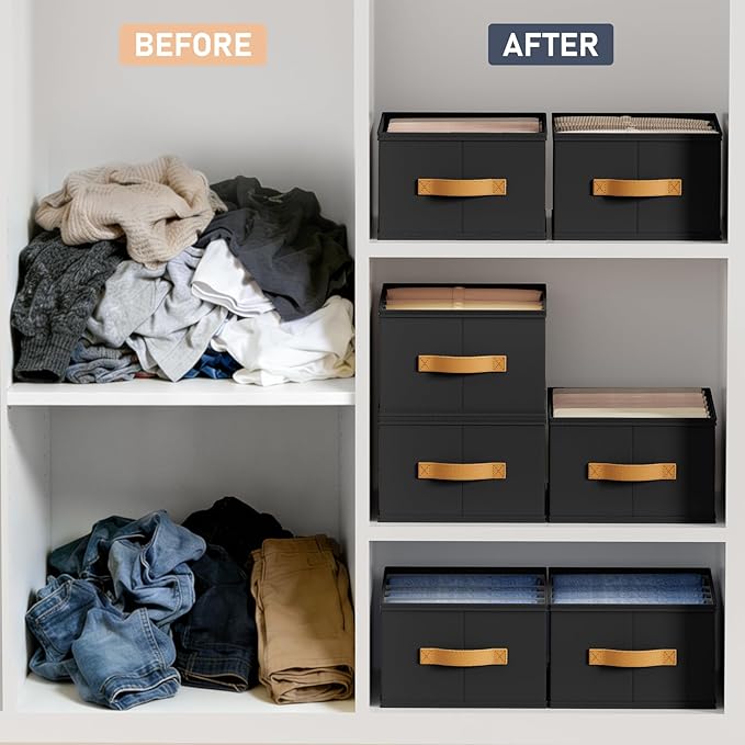 DIMJ Wardrobe Clothes Organizer - Foldable Closet Drawer Organizer Dividers for Jeans, Pants, Sweater, T Shirt, Storage Bins with Handles for Shelf