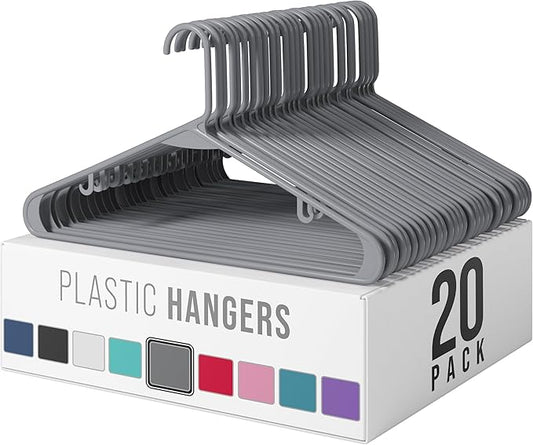Plastic Hangers 20 Pack Grey - Clothes Hangers - Makes The Perfect Coat Hanger and General Space Saving Hangers for Closet and New Apartment Essentials - Percheros Ganchos para Colgar Ropa Hangars