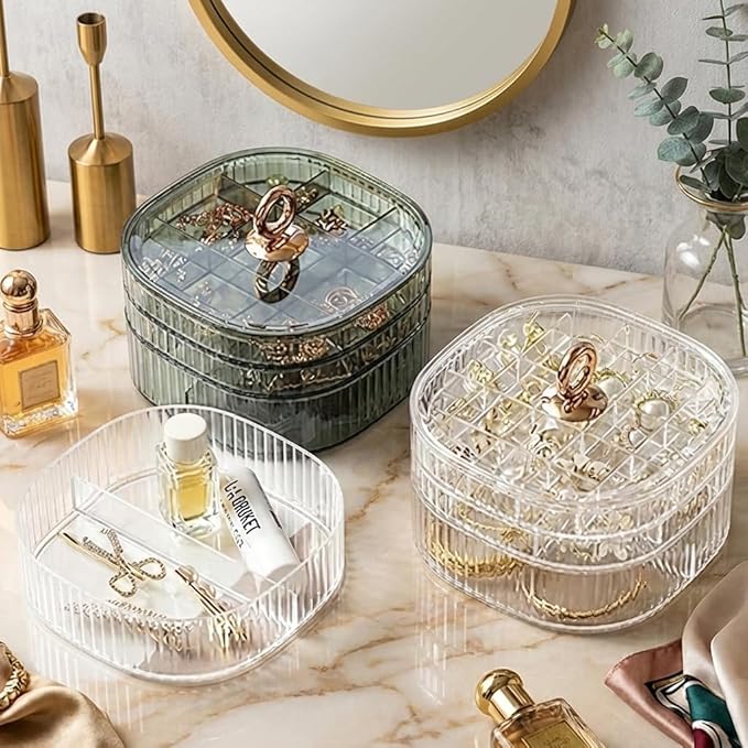 HALAFE Jewelry Box, 3-Layer Acrylic Jewelry Organizer with Handle, Clear Jewelry Boxes for Women Girls, Make up Organizer, Jewelry Storage Holder (Clear)