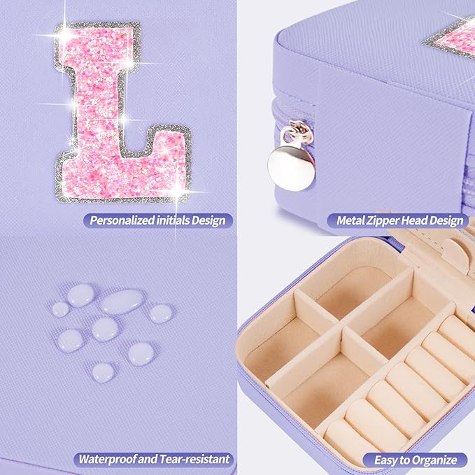 Uygafly Travel Jewelry Case - Personalized Jewelry Box for Women,Small Jewelry Organizer Cute Jewelry Organizers and Storage Aesthetic,Travel Essentials Birthday Gifts for Girls Women | Lavender,L