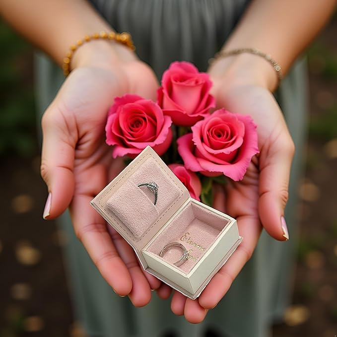 Book Shaped Ring Box - Vintage Engagement Ring Box with Hinged Lid for Proposal Engagement Wedding, Proposal Ring Case -PRB016-Pink