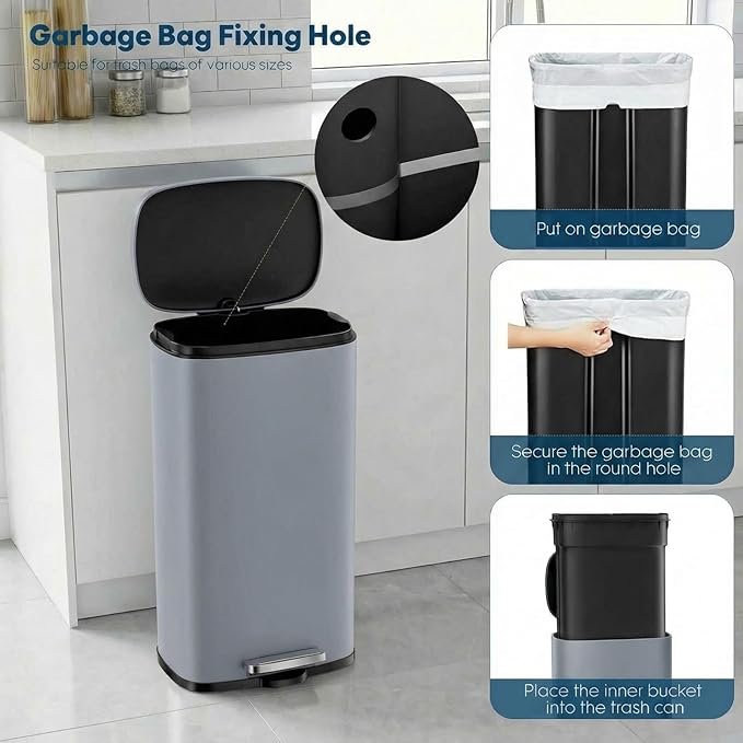 13.2 Gal Kitchen Trash Can, 50L Recycling or Garbage Bin, Brushed Stainless Steel Waste Basket, Soft&Quiet Close Dustbin, with Step-On Pedal, Removable Inner Bucket, for Home, Office, Living Room