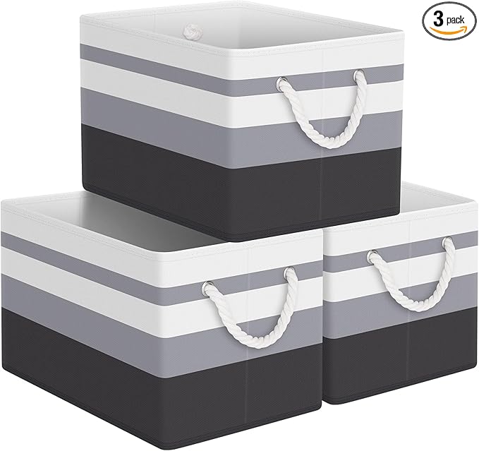 StorageTastic Storage Bin,Collapsible Storage Basket For Organizing,Large Storage Boxes With Rope Handles,Storage Containers,Gradient Grey,3 Pack