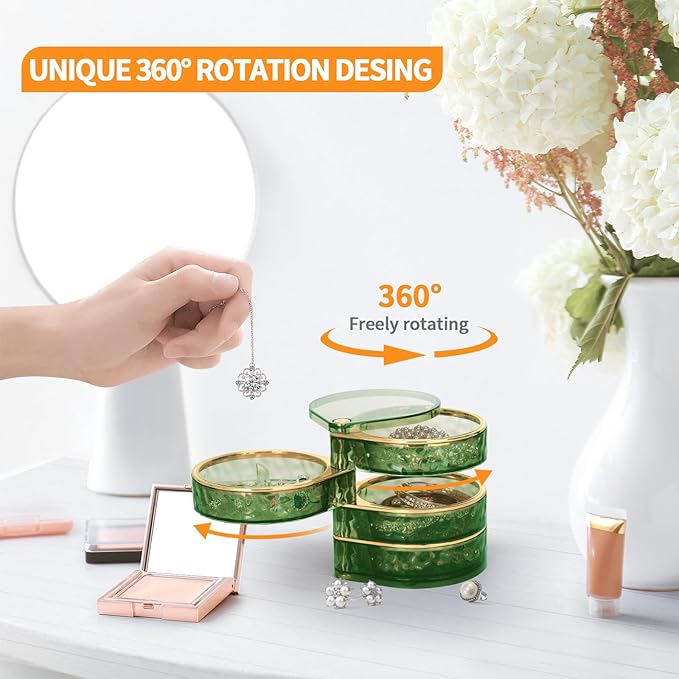 LETURE 4-Layers Rotatable Jewelry Organizer Storage Box, Clear Jewelry Holder Case for Ring Earring Necklaces Bracelets Makeup Hair Accessories