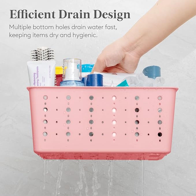 Lifewit Shower Caddy Portable, Cleaning Supplies Caddy Organizer with Handle and Adjustable Dividers, Plastic Shower Basket for Dorm Room Essentials, College, Bathroom, Pink, 1 Pack