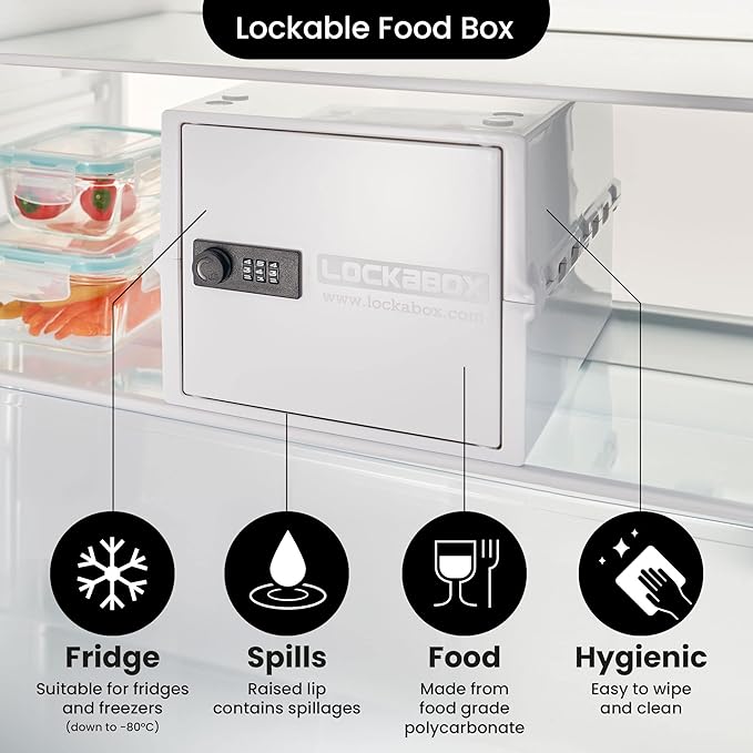 Lockabox One™ | Premium Lock Box | Medium Combination Lock Box For Food, Medicine & Home Safety | External Size 12 x 8 x 6.6 inches (Opal White)