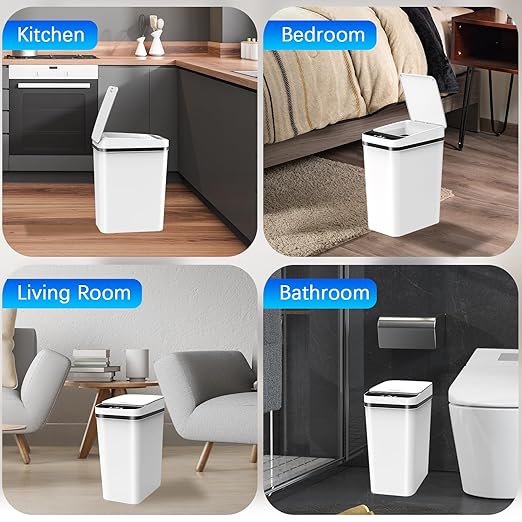 3 Pack Automatic Small Bathroom Trash Can with Lid - 2.5 Gallon Touchless Garbage Can, Motion Sensor Smart Trash Bin, Slim Dog Proof Trashcan, Waterproof Wastebasket for Bedroom Office Kitchen (White)