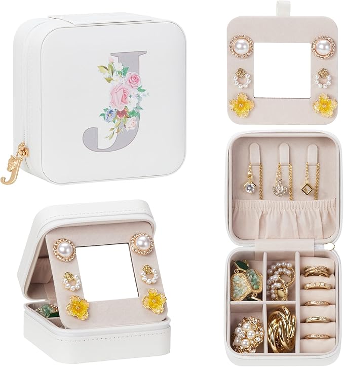 Enthralite Travel Jewelry Box for Girls: Traveling Jewelry Case Gift for Women - Mini Organizer for Necklaces Earrings White J
