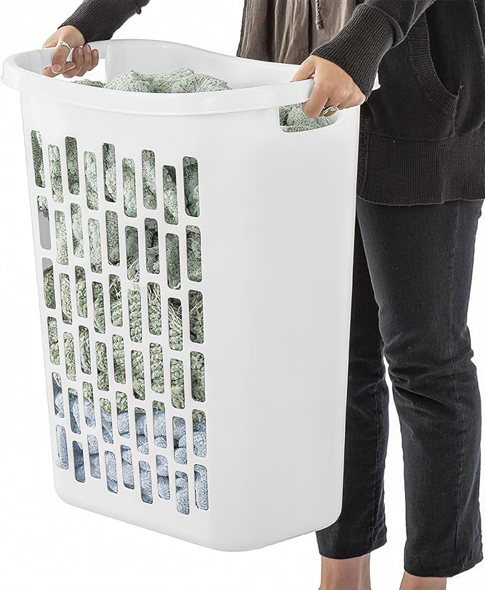 1.8 Bushels Capacity (63.4L) 3-Pack Tall & Slim Open Heavy-Duty Plastic Laundry Hamper with Reinforced Handles for Easy Clothes Transport, Ideal for Closets, Dorm, Laundry Room & Bathroom, White