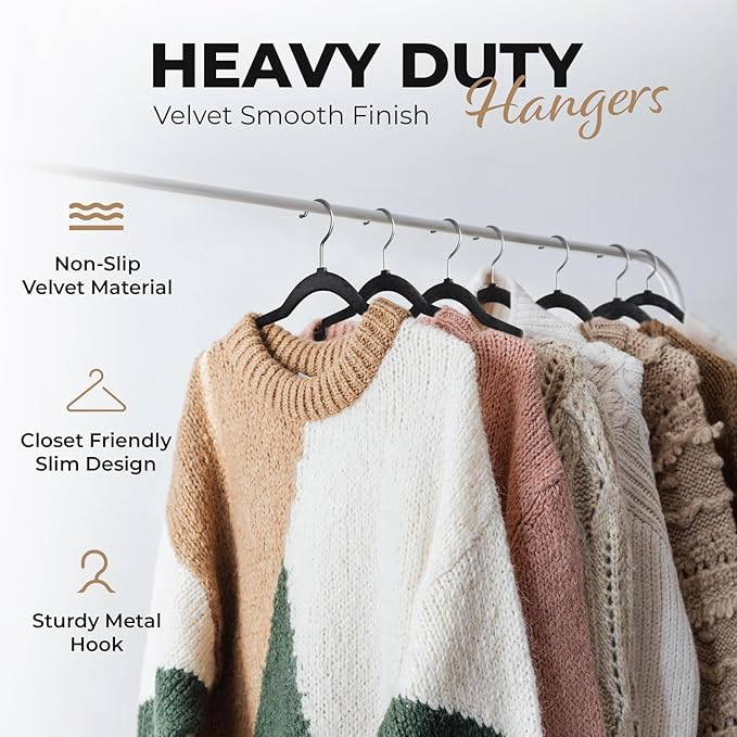 Our Modern Space 200 Pack Velvet Hanger for Shirt Pants Dresses Skirts Suits Jackets - Slim Space Saving Design - Standard Coat Hanger - Sturdy & Durable Design with Shoulder Grooves Hook