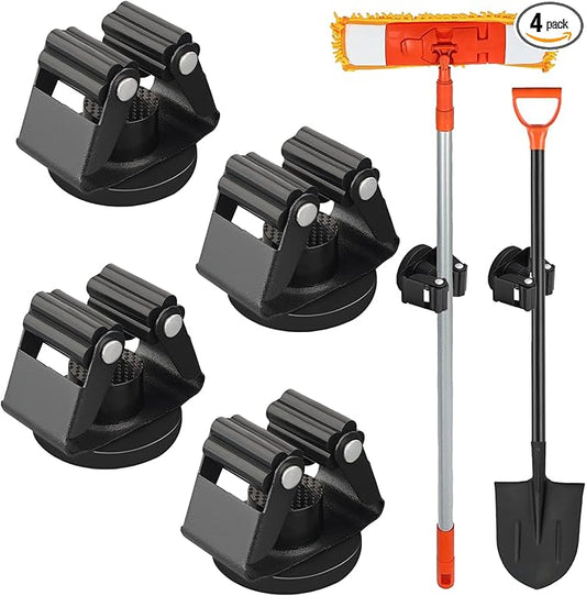 MUTUACTOR Magnetic Broom Holder,4PCS Anti-Slip Magnetic Mount Storage Broom Holders with Rubber Grippers,12lbs Heavy Duty Magnetic Tool Holder for Work Garage Laundry Kitchen RV Van Accessories