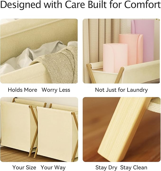 DUMDUM Simple, Eco-Friendly Foldable Laundry Hamper with X-Frame, Multi-Size for Dorm, Bedroom, RV (Beige, Medium)