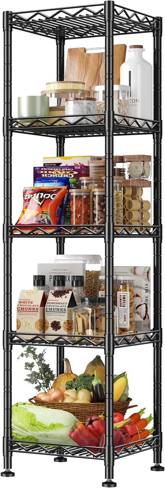 5 Tier Metal Shelving Unit Adjustable Storage Shelves:Wire Shelves Storage Rack Standing Bathroom Shelf and Narrow Small Shelf for Kitchen Pantry Closet Laundry Dorm Office 12''Wx12''Dx49''H Black