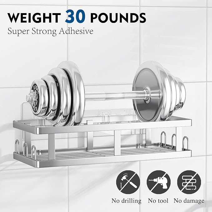Youvip Shower Caddy 6 Pack, Adhesive Shower Shelves with Soap Holder, No Drilling Rustproof Large Capacity Bathroom Organizers and Storage, Silver