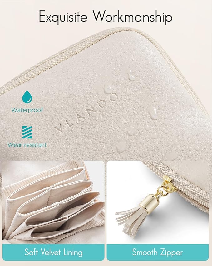 VLANDO Small Travel Jewelry Case,Mothers Day Gifts,Jewelry Pouch Bags with Zipper,Velvet Jewelry Organizer Storage Bag for Bracelet Rings Earring-Cream White