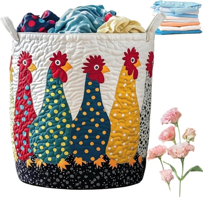 Quilted Laundry Basket with Handles, Boho Floral Fabric Storage Hamper, Large Soft Quilted Laundry Basket for Nursery, Bedroom, Laundry Room,Clothes & Toys (P, S)